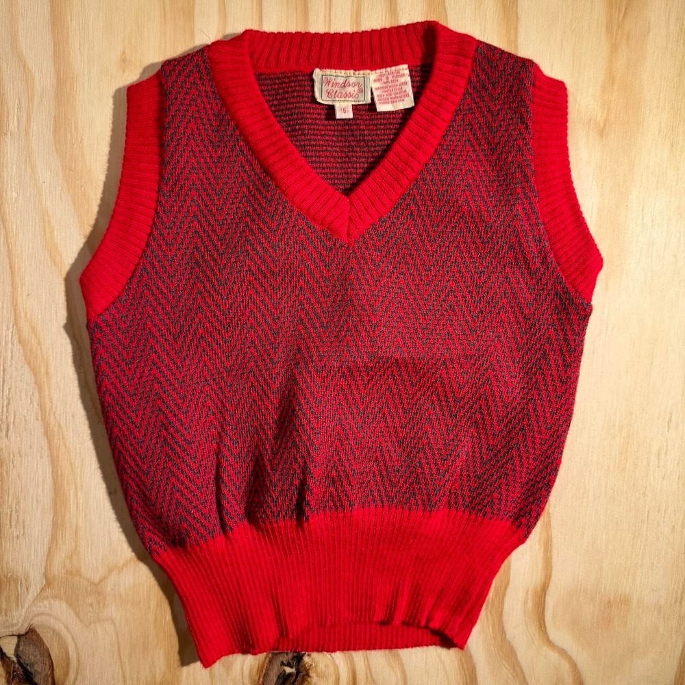 Vintage 70s Windsor farms red & black herringbone sweater vest